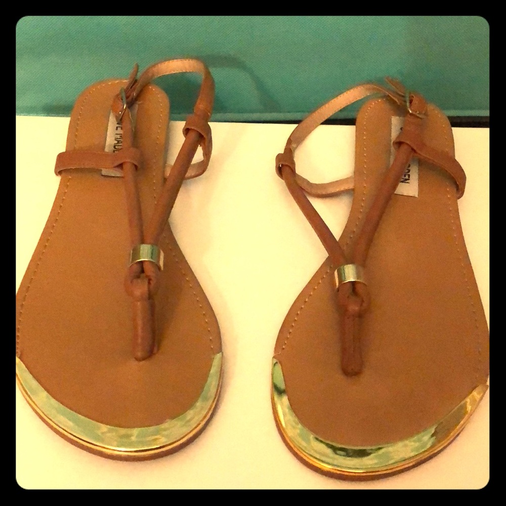 Steve Madden sandals. Tan color with gold details